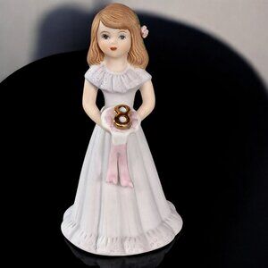 Enesco Growing Up Birthday Girls Age 8 Brunette Porcelain Figurine 1982